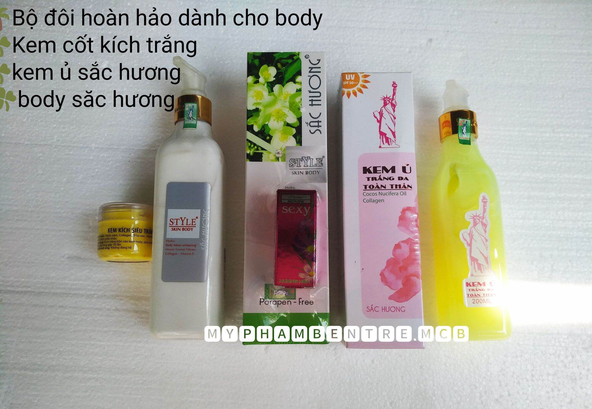 Combo kem kích trắng + kem ủ trắng da +body trắng da sắc hương