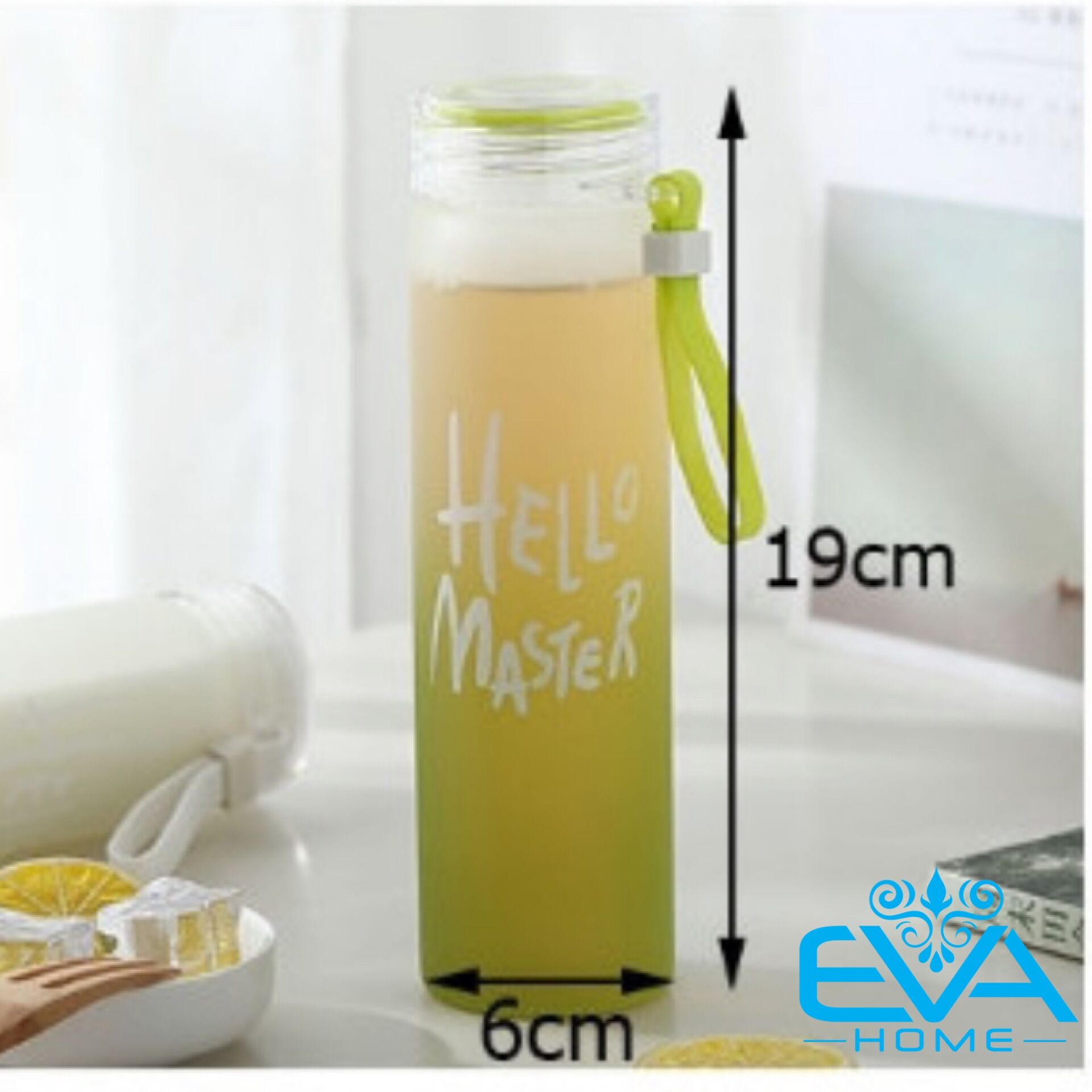 [HCM]Bình Nước Thủy Tinh In Chữ Hello Master 480ML có dây xách