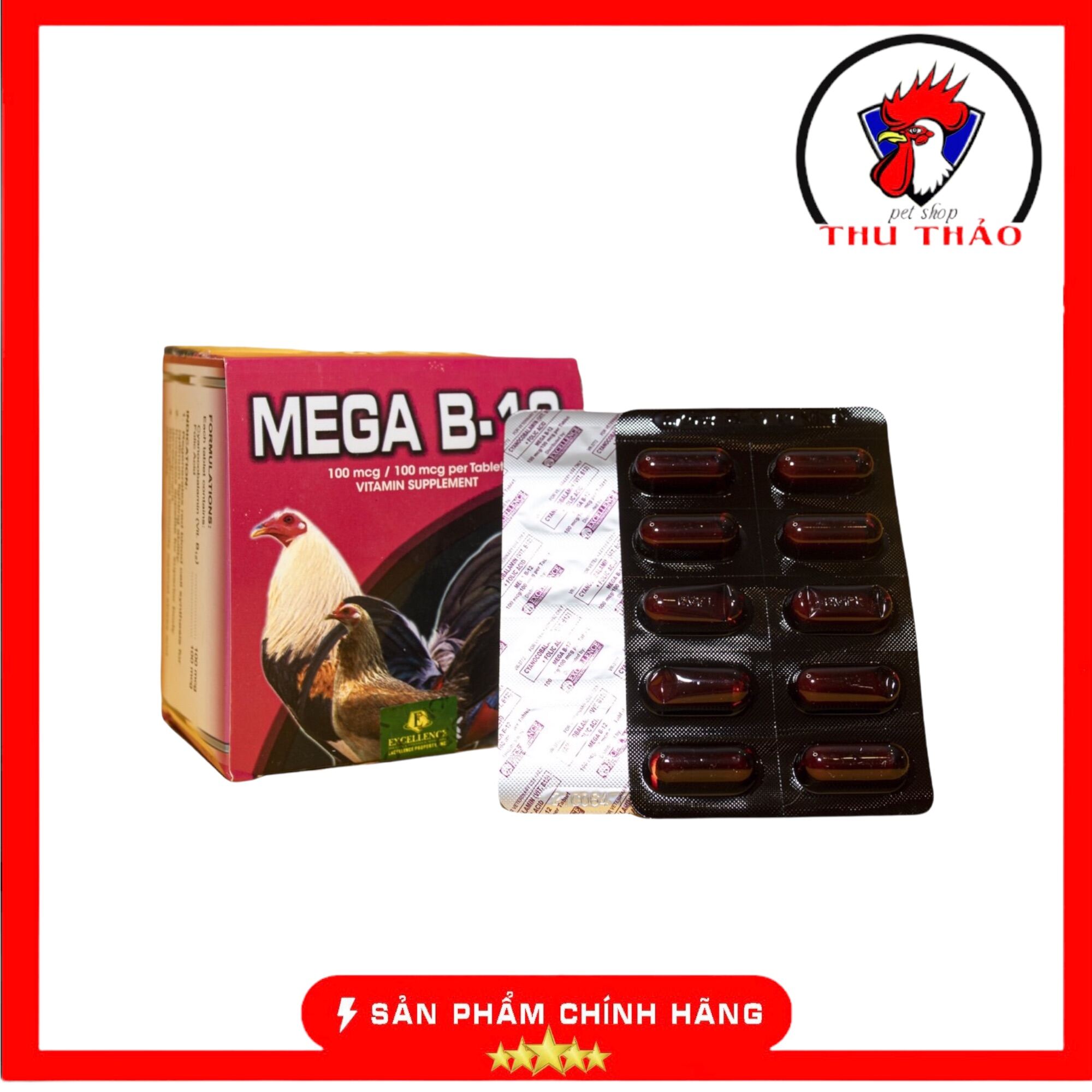 Thuốc nuôi gà đá MEGA B12 cung cấp dinh dưỡng cho gà đá 1 vỉ 10 viên