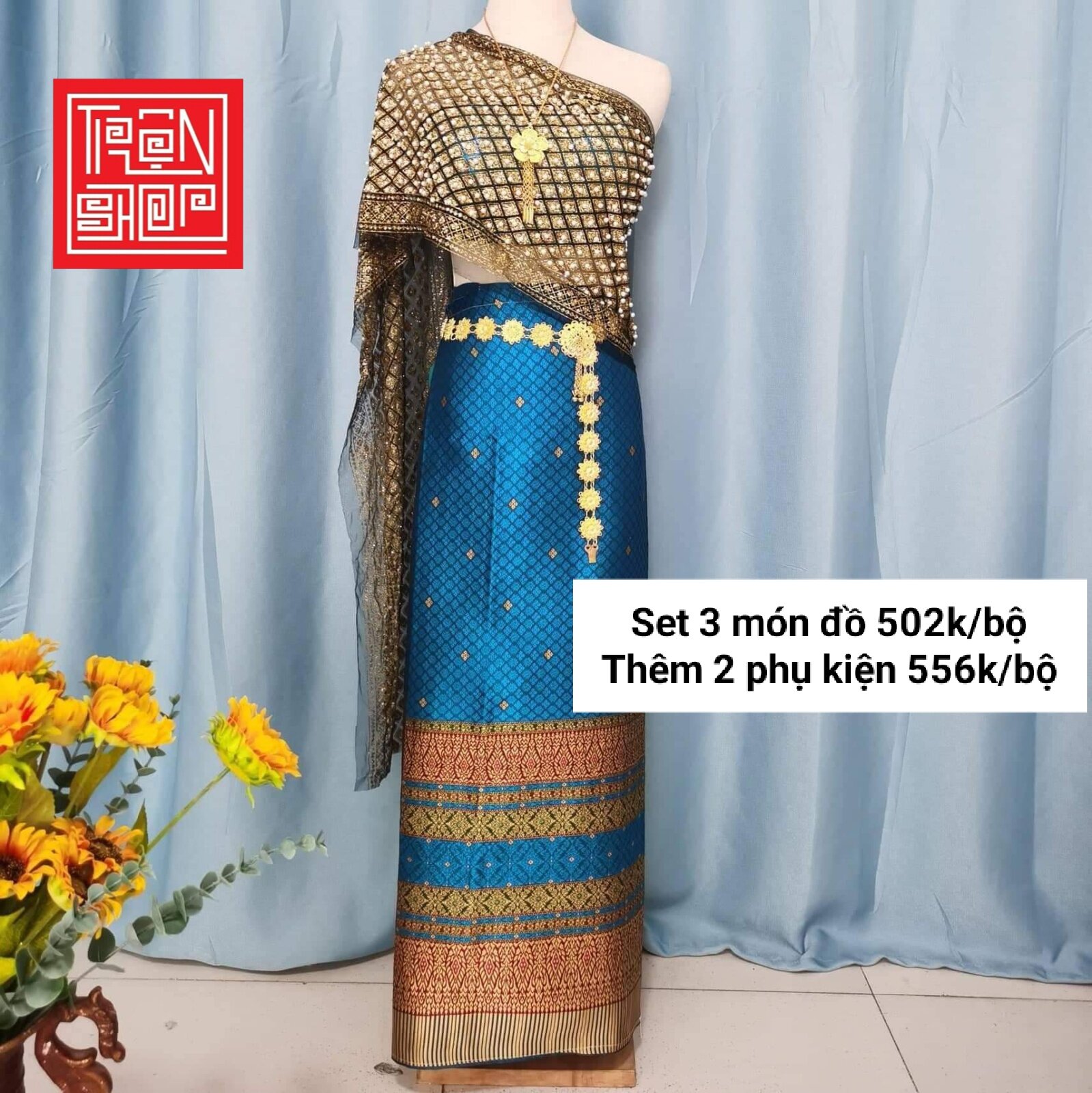 Trang phục Thái Lan set 5 món gồm đồ và phụ kiện hàng sẵn freesize