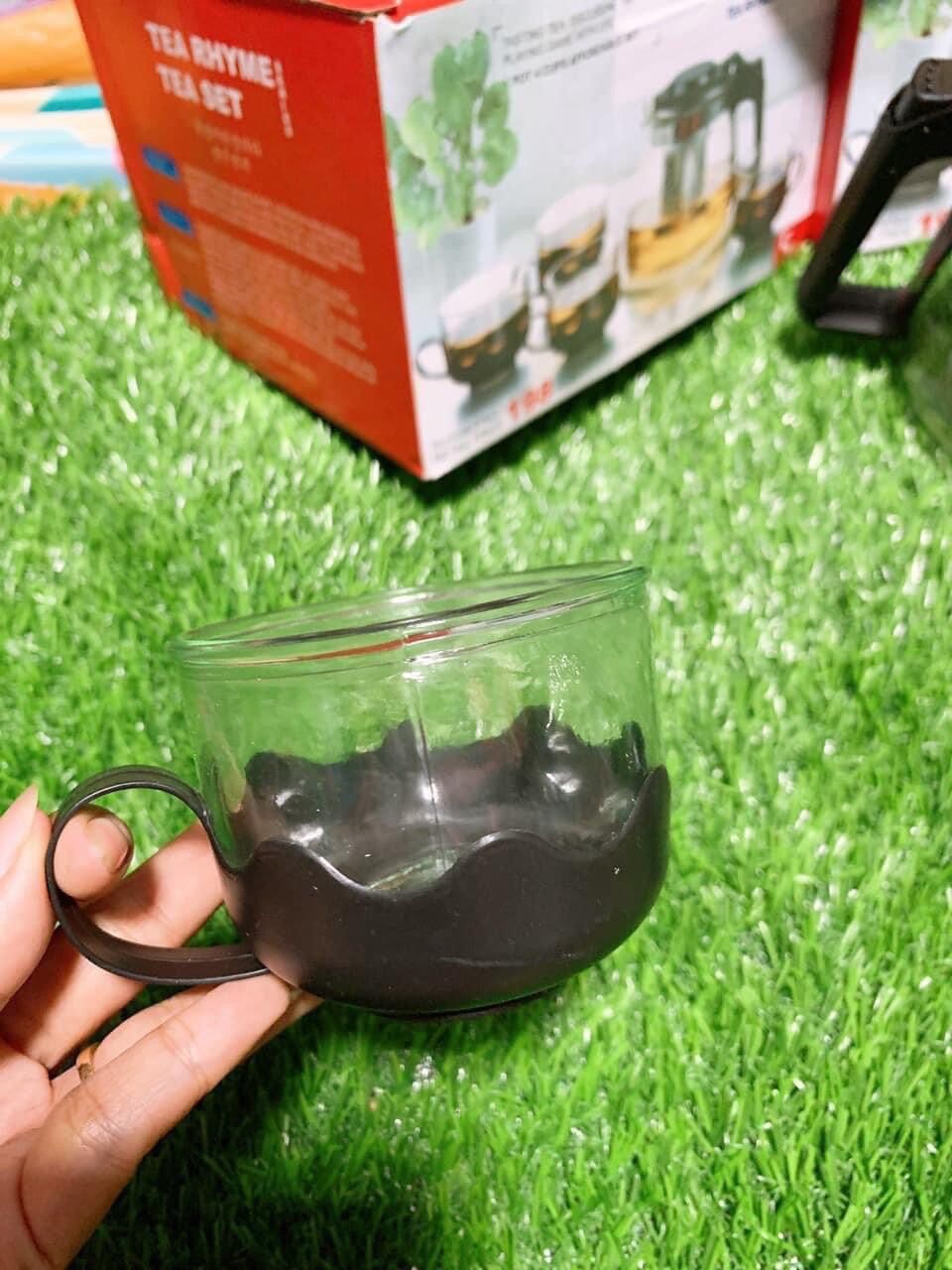 Bộ bình lọc trà thủy tinh kèm 4 ly