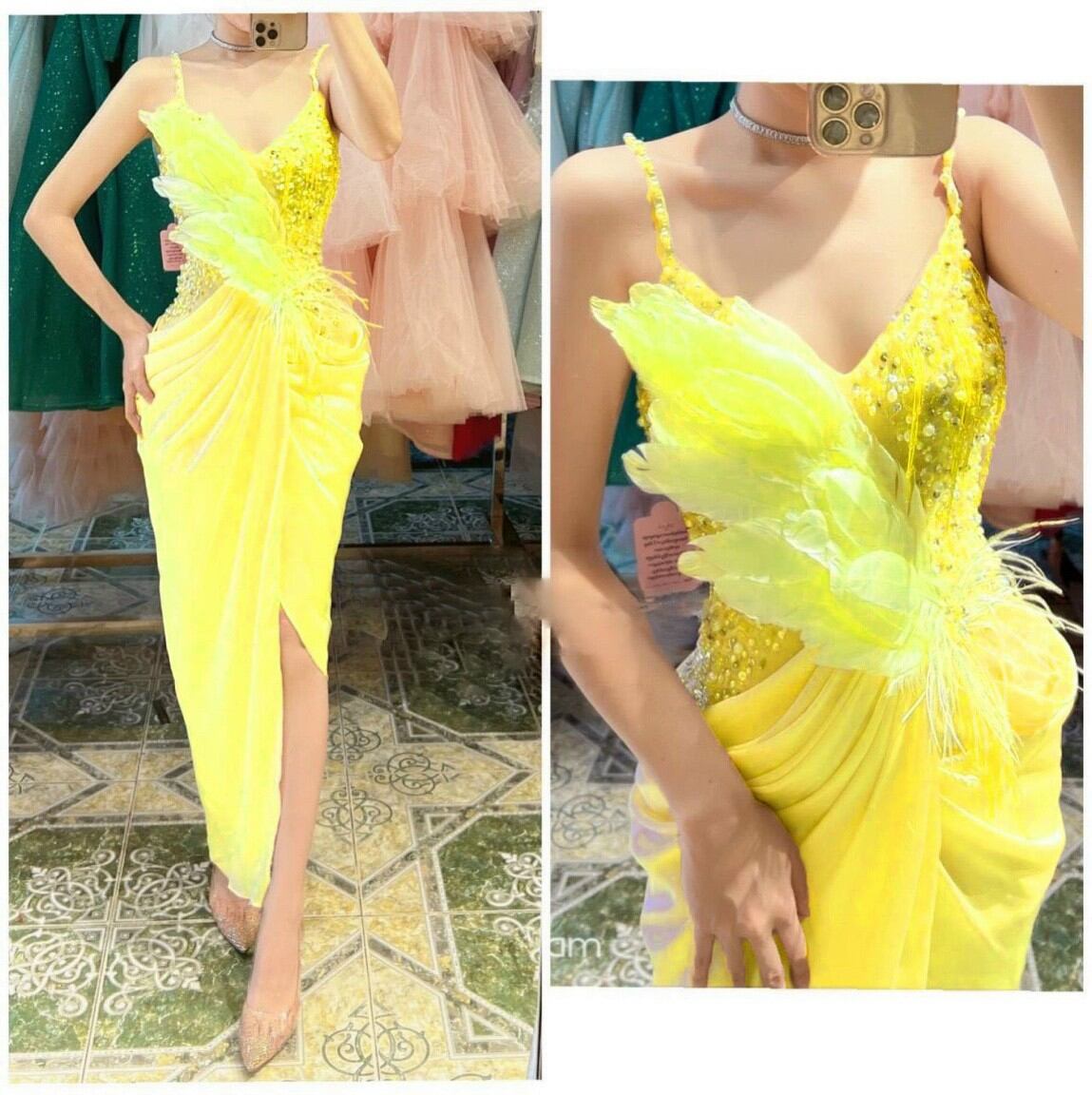 ✨ Đầm body xẻ đùi phối lông✨ HÌNH THẬT