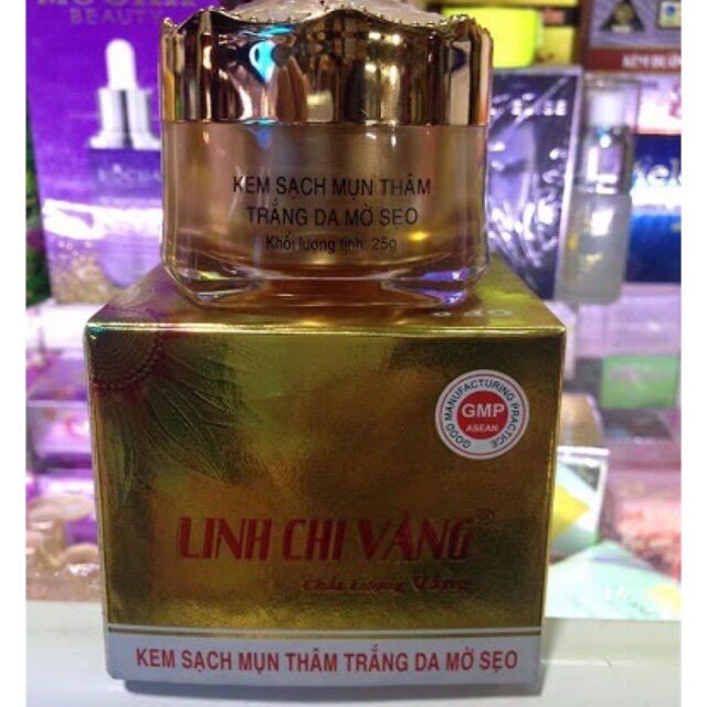 Kem sạch mụn thâm trắng da mờ sẹo linh chi vàng 25g