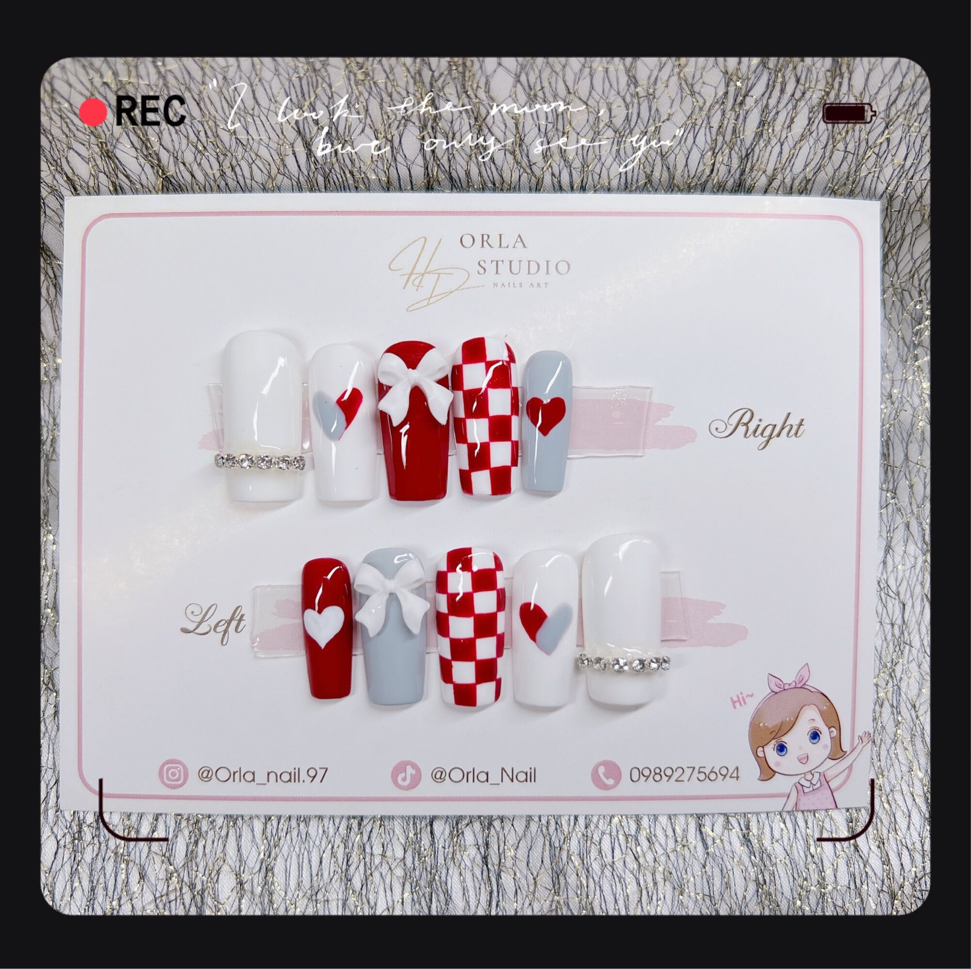 Nailbox vẽ karo nền trắng đỏ D819
