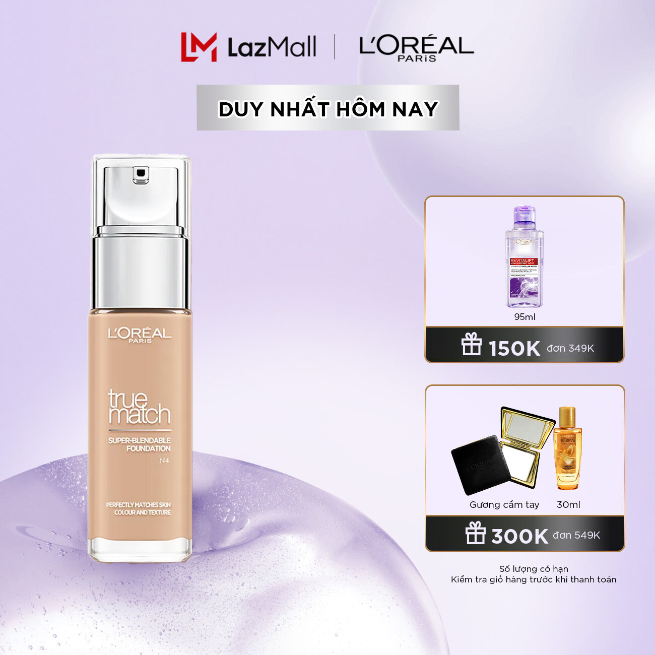 Kem nền mịn nhẹ dưỡng da dạng lỏng L'Oreal Paris True match Liquid Foundation 30ml