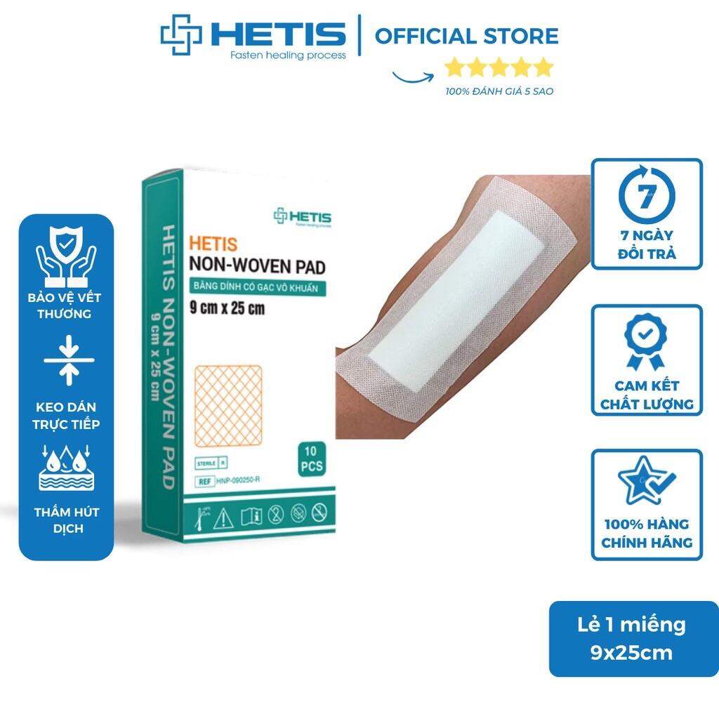 Băng dán Băng dính có kèm gạc vô trùng cho vết thương mổ HETIS NON WONVEN PAD, Băng gạc miếng Gạc dán vết thương vô trùng HETIS Non-Woven Pad,Miếng Gạc dán vết thương vô khuẩn HETIS Non-Woven cho vết thương sau sinh mổ