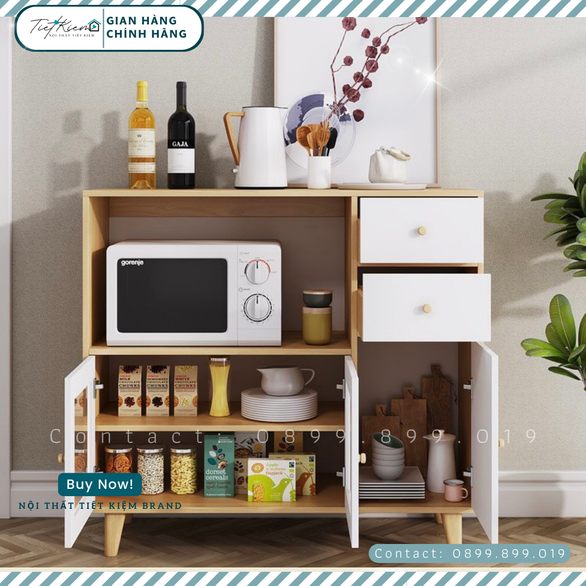 Tủ bếp gỗ đa năng để đồ bếp B7799