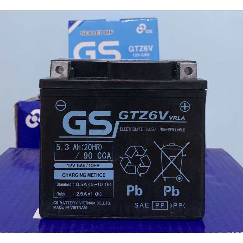 Ắc Quy GS GTZ6V(12V-5.3ah)Bảo Hành 6 Tháng Xài cho xe Airblade,Lead 125,Shmode,Vision