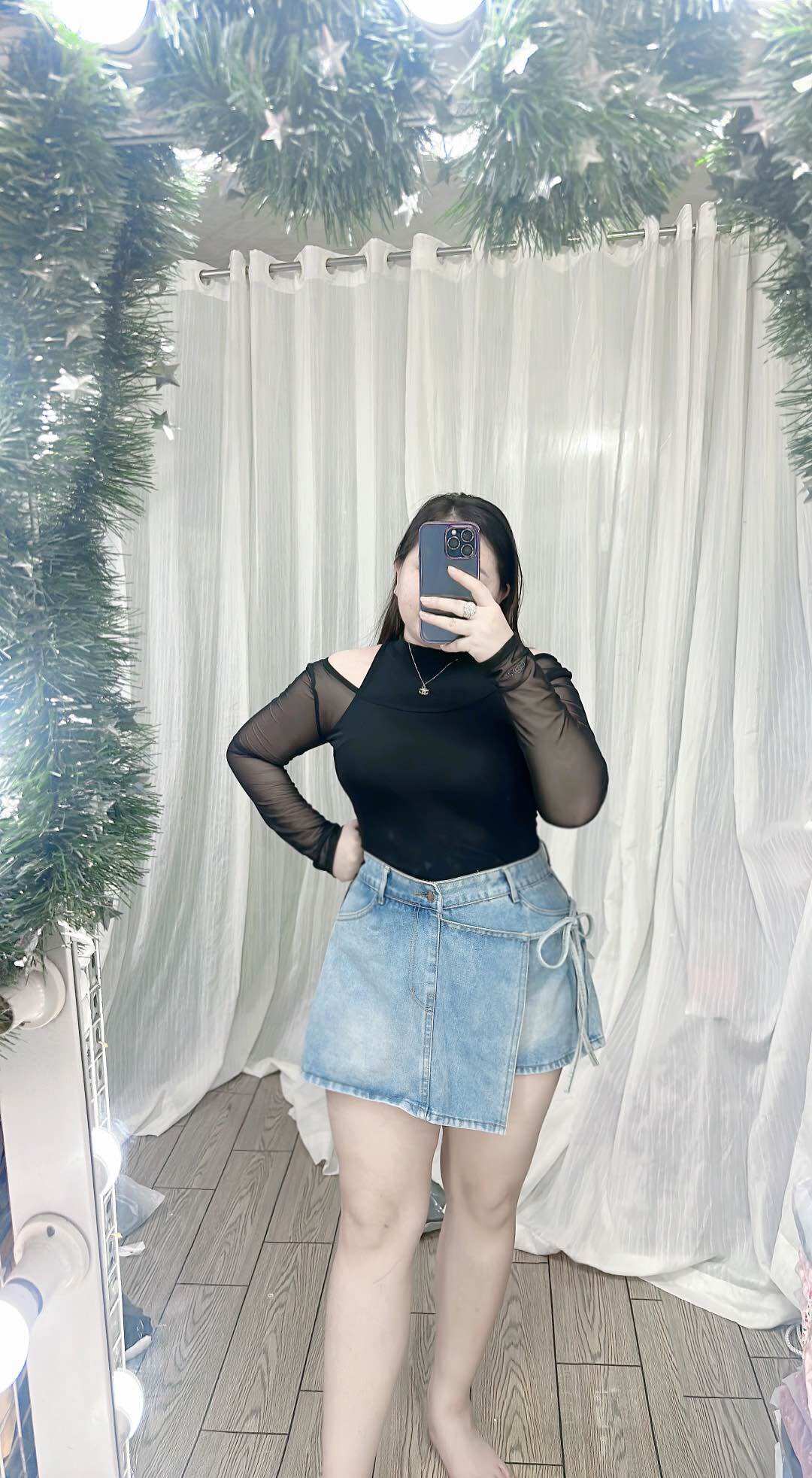 [Bigsize 60-90kg] Áo lưới phối yếm bigsize