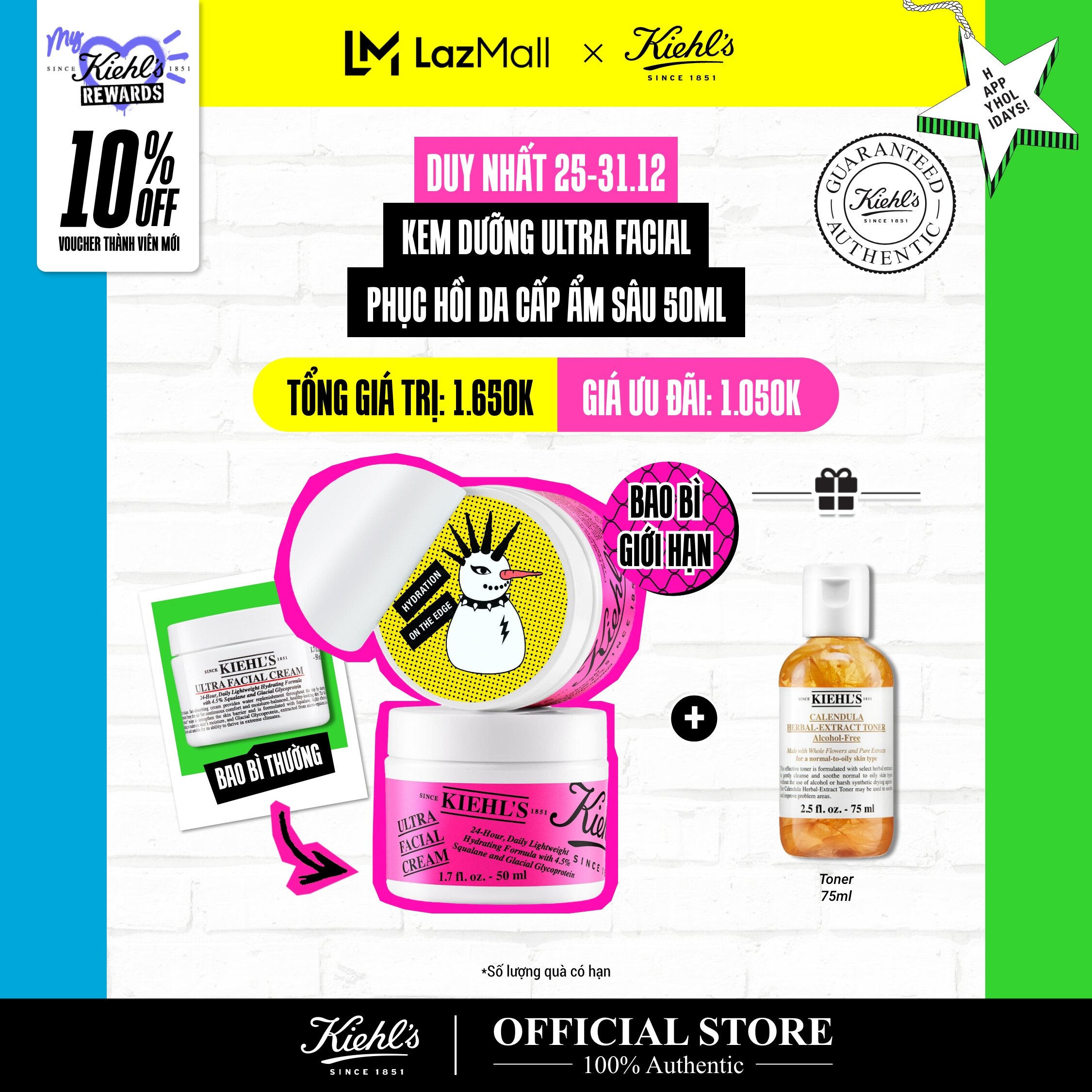 [VOUCHER 10%] Kem dưỡng ẩm Kiehl's Ultra Facial Cream 50ml [Phiên bản bao bì lễ hội 2024]