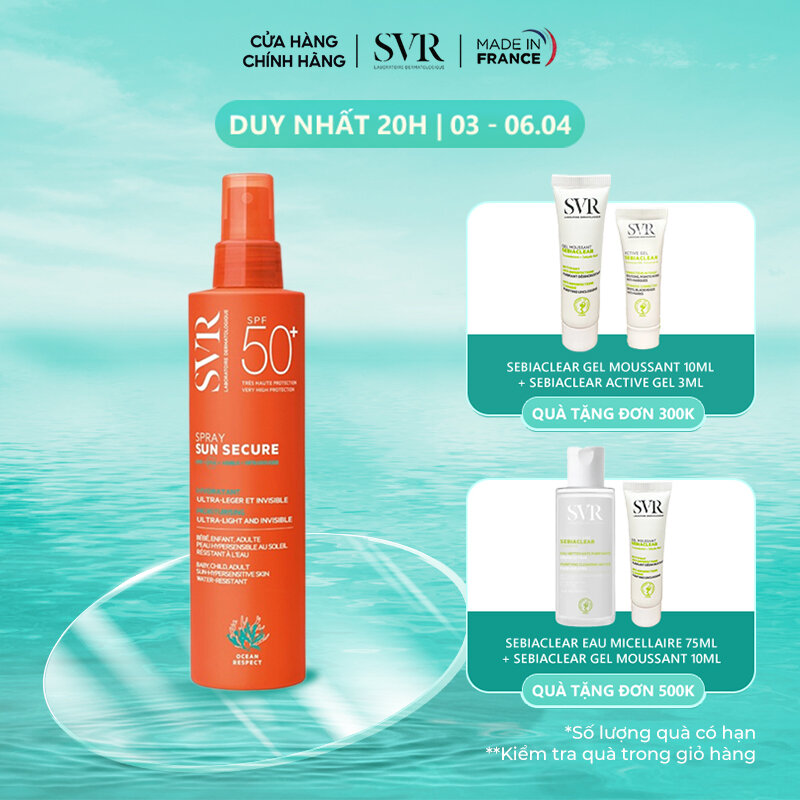 Chống nắng dạng xịt SVR SUN SECURE Spray SPF50+ 200ml