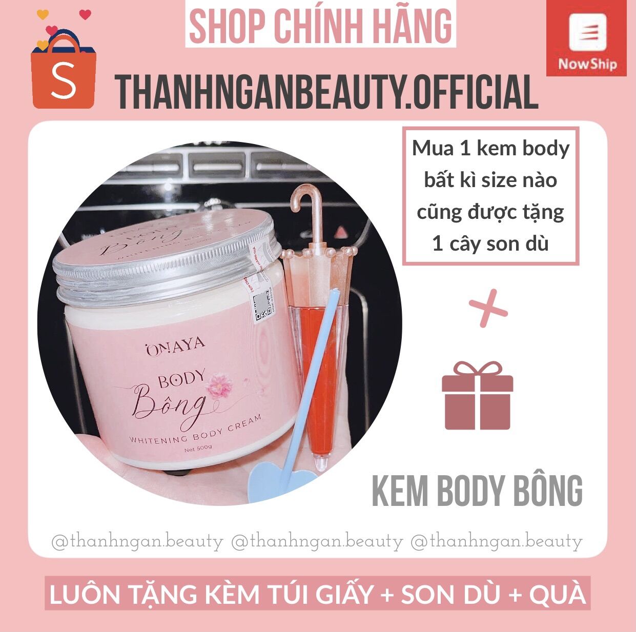 Kem Body Bông ONAYA Dưỡng Trắng Da - Body Milk [ Tặng Quà Kèm, Full Túi Giấy]