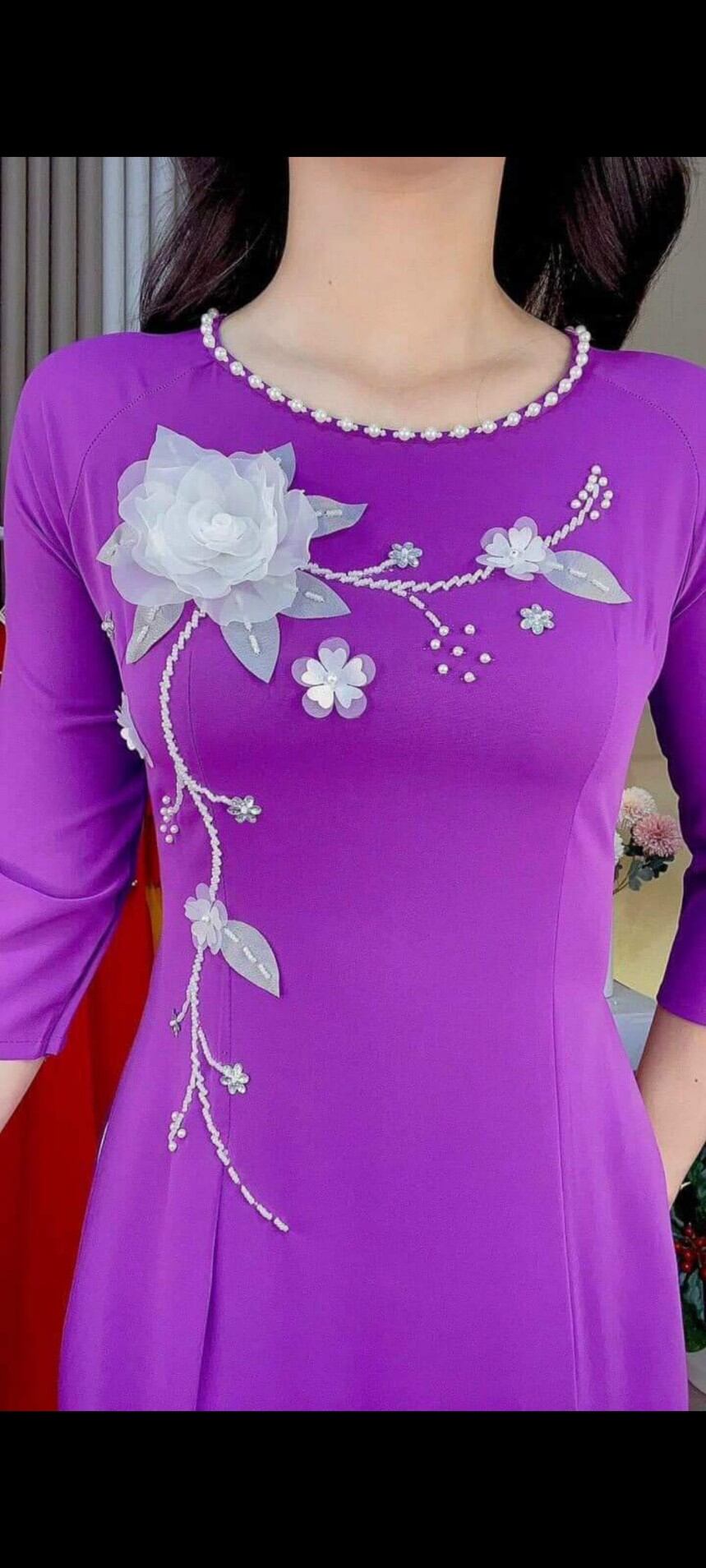 Áo Dài lụa mỹ cao cấp kết hoa nổi hot ❤️❤️