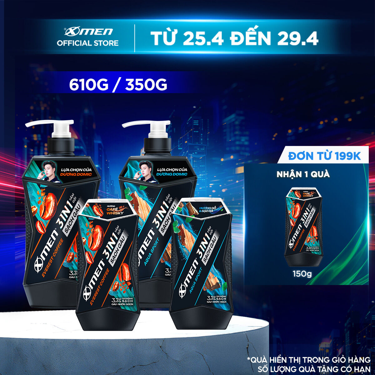 [MỚI] Tắm Gội Sạch Gàu 3in1 Xmen Everest Coffee  Aqua Sport 610G/350G - 3X Tác Động Sạch Gàu Nhờn Ngứa,Mùi Hương Nam Tính