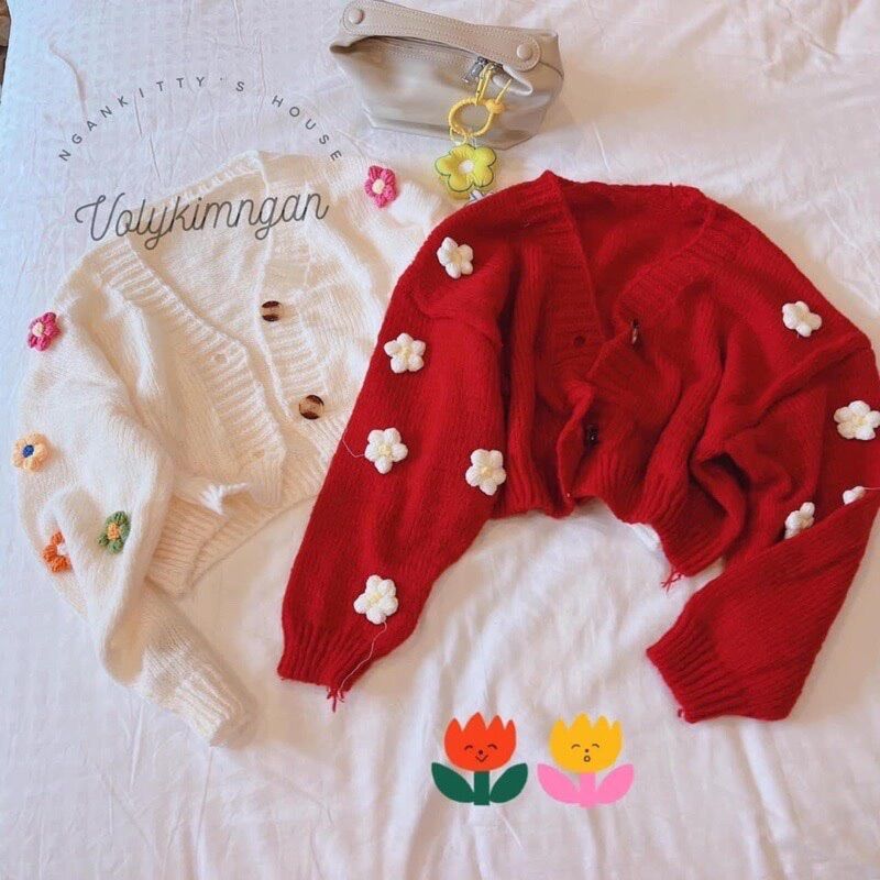 Áo khoác gắn hoa len bé xinh BH8 ở tay