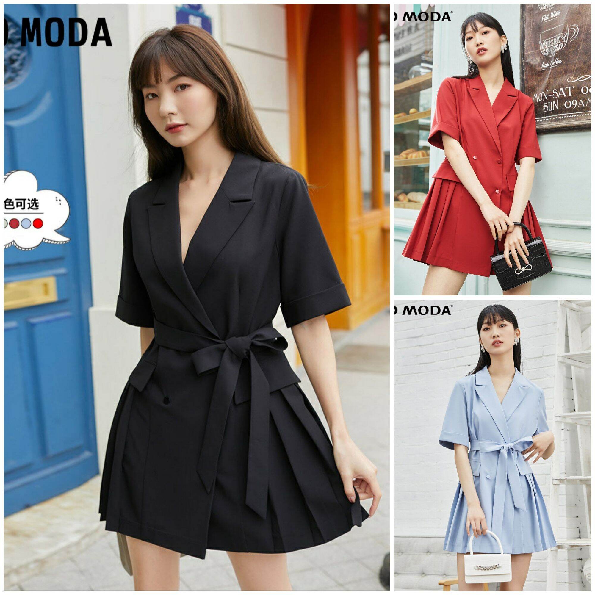 Vero Moda Đầm chữ A xếp li cổ vest kèm dây thắt nơ eo
