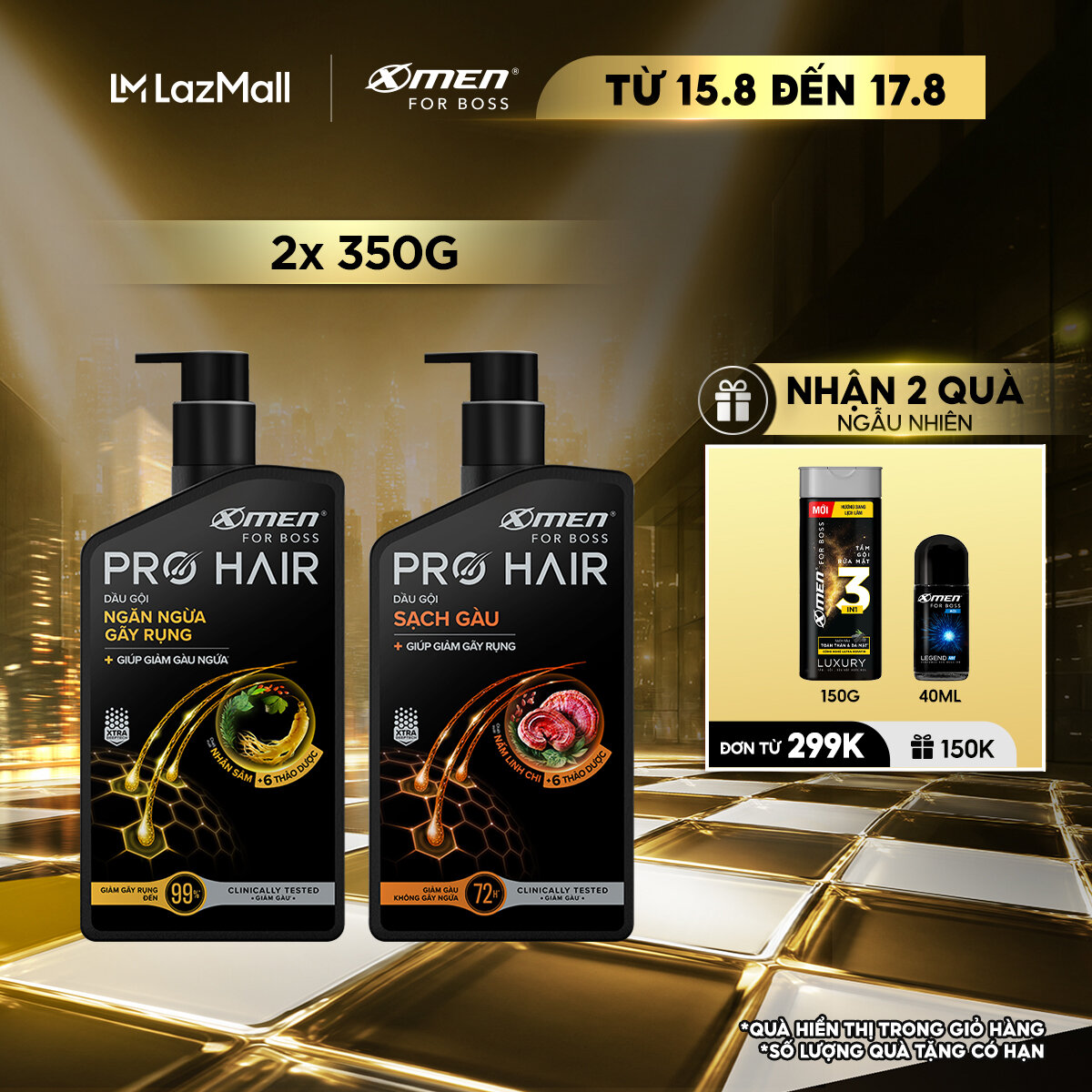 Combo 2 Dầu gội thảo dược Xmen for Boss Pro Hair Ngăn gãy rụng tóc 350g/Sạch Gàu 350g
