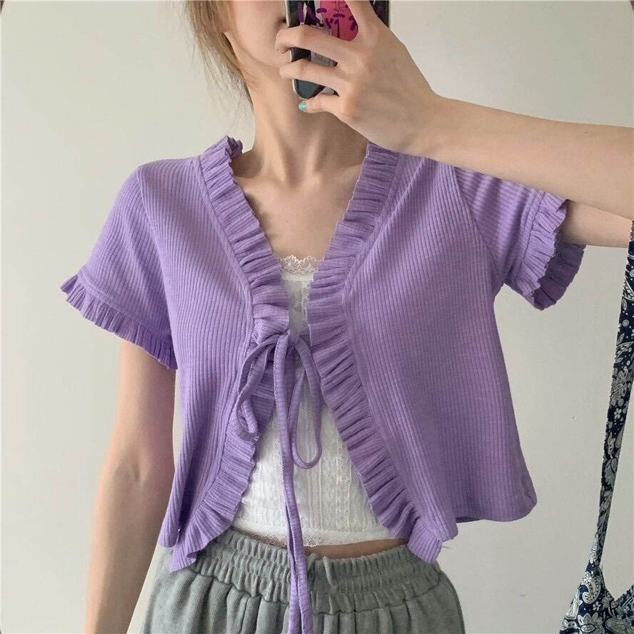 [HCM]ÁO BÈO CỘT DÂY TAY NGẮN CROPTOP