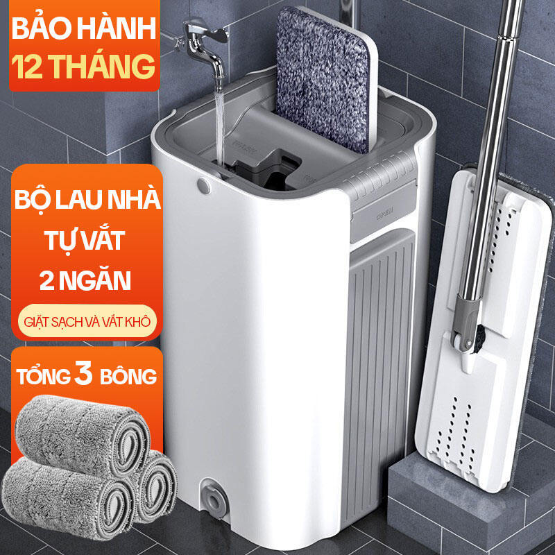 Bộ cây lau nhà tự vắt thông minh KITIMOP C6 PLUS chổi lau nhà 360 độ lau sàn làm sạch, 3 bông lau