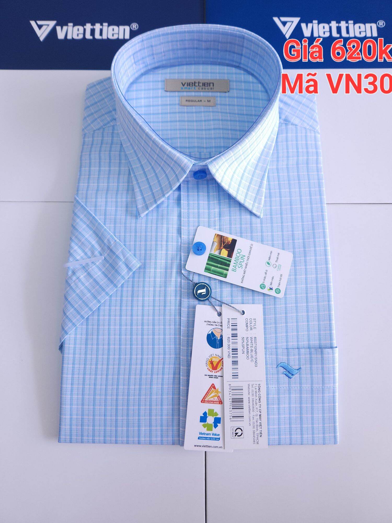 Áo sơ mi tay ngắn vạt ngang Việt Tiến