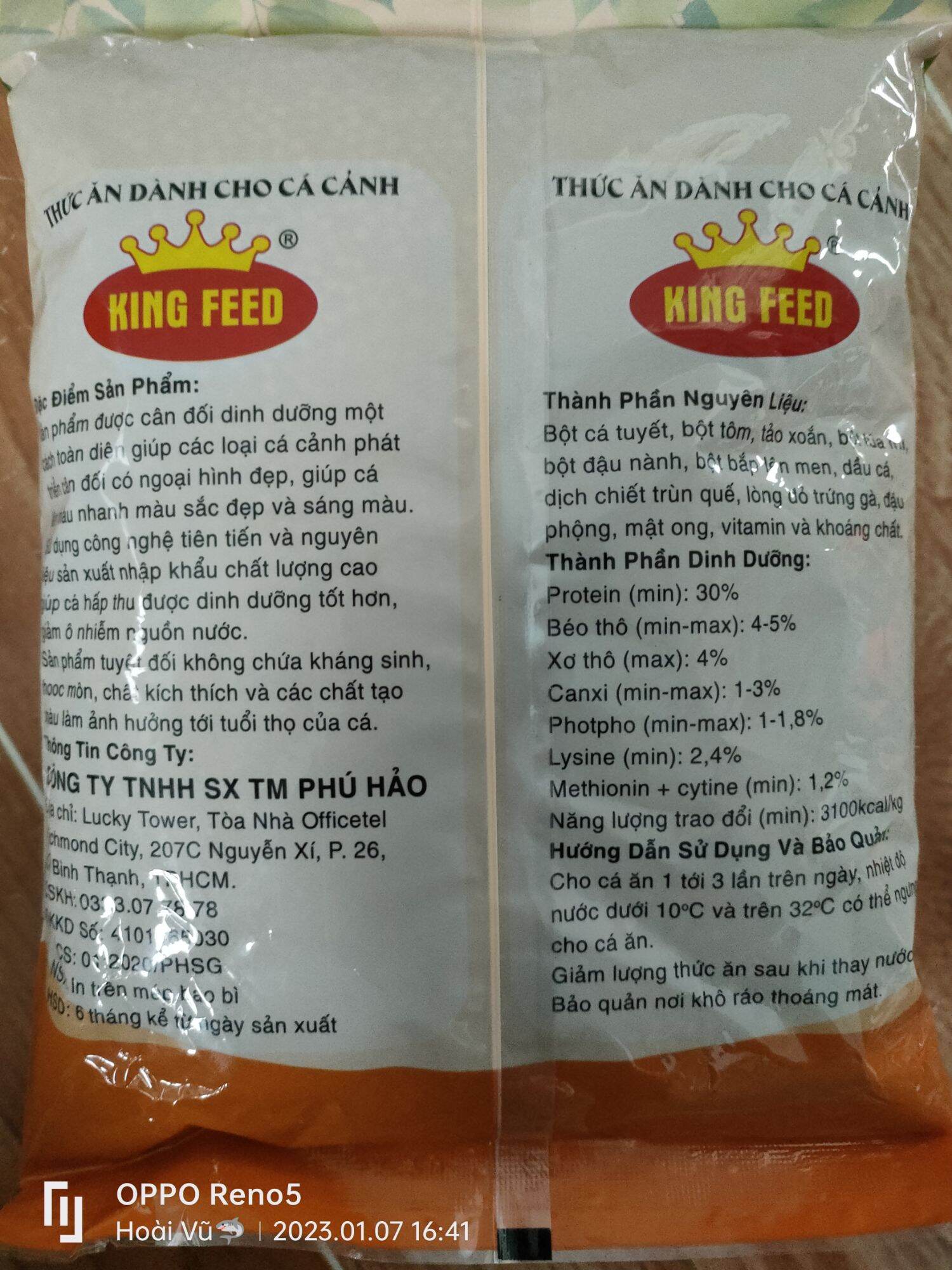 1 bịt Thức ăn dinh dưỡng cho cá cảnh king feed 100%