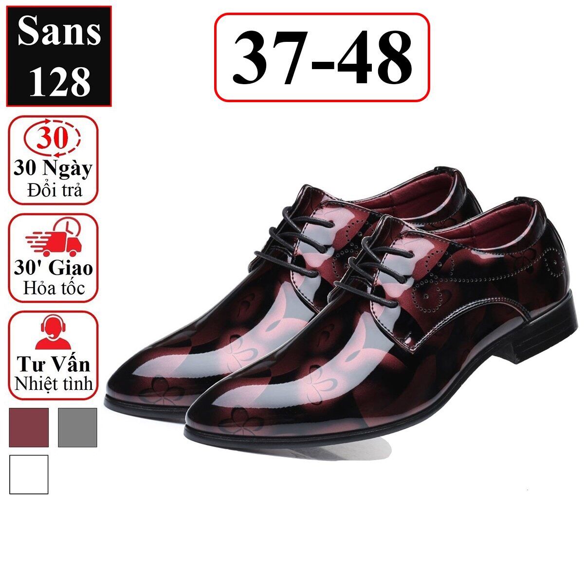Giày da nam cao cấp họa tiết Sans128 phong cách cá tính buộc dây mũi nhọn giầy oxford men đẹp độc lạ đỏ xanh xám hoa văn