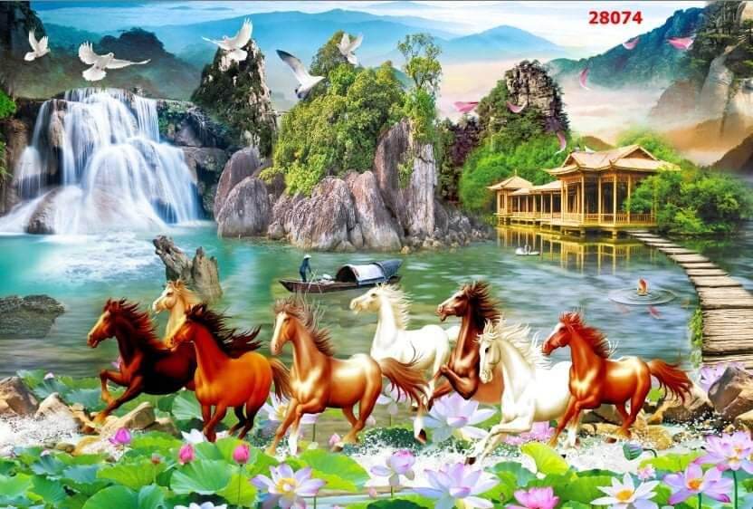 Tranh lụa 3d mã đáo thành công, tranh ngựa, tranh bát mã - za.lo 0367.536.104