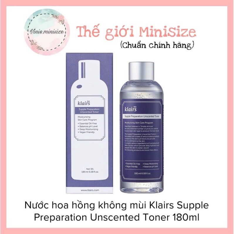 Nước hoa hồng không mùi Klairs Supple Preparation Unscented Toner 180ml | Vinie.minisize