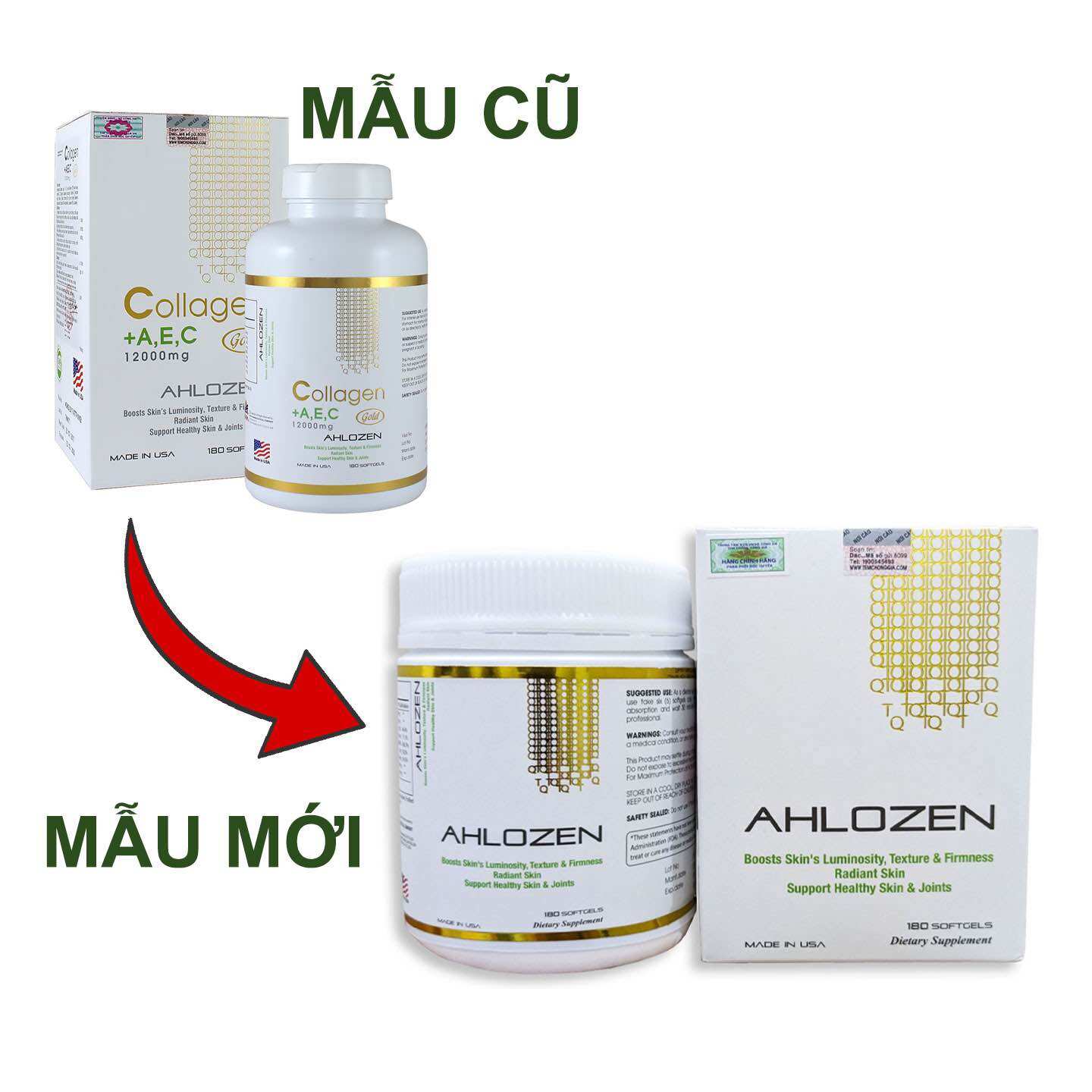 VIÊN UỐNG COLLAGEN AEC AHLOZEN ĐẸP DA CỦA MỸ (12000MG X 180 VIÊN)