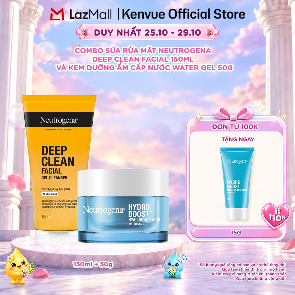 Combo Sữa rửa mặt sạch sâu Neutrogena Deep Clean Facial 150ml và kem dưỡng ẩm Water gel 50g (dành cho da dầu nhạy cảm)