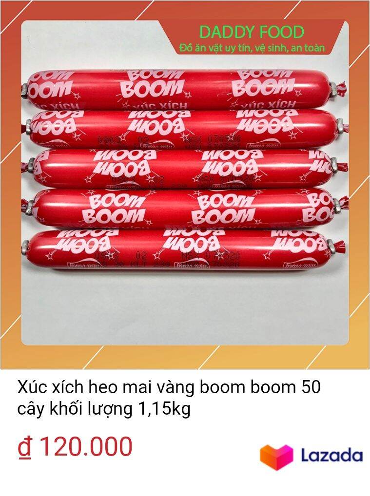 Xúc xích heo mai vàng bom bom 10 gói 50 cây khối lượng 1.150g