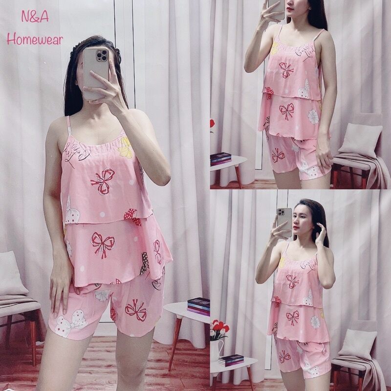 Đồ Bộ Lụa Nữ Mặc Nhà Kiểu Mới Hai Tầng Rẻ Đẹp - M43