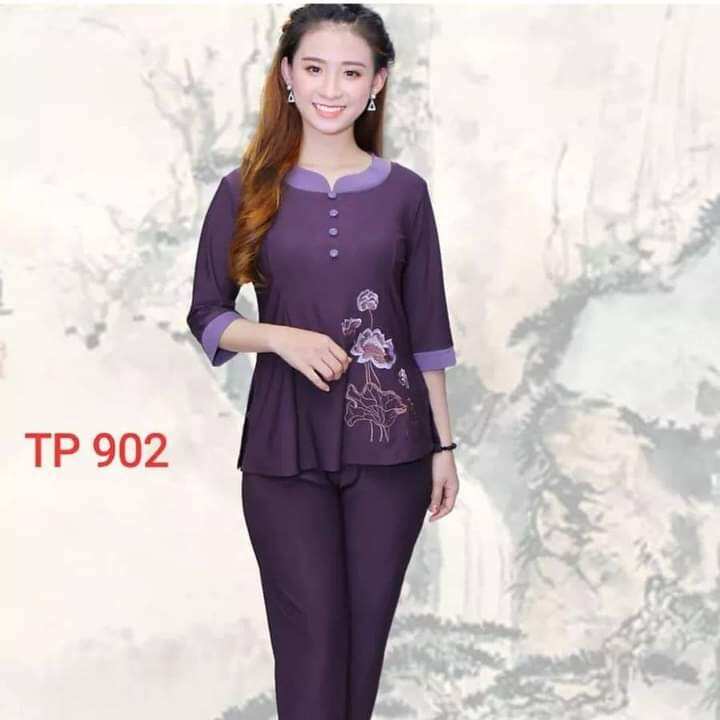 đồ lam đi chùa mẫu thun phối 3 nút loại 1