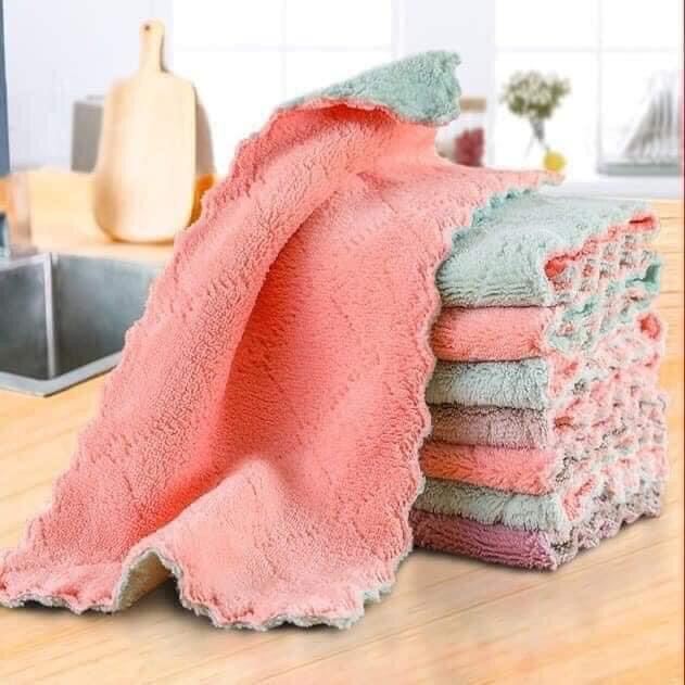 Sét 10 khăn lau bếp đa năng 2 mặt siêu thấm nước mềm mịn