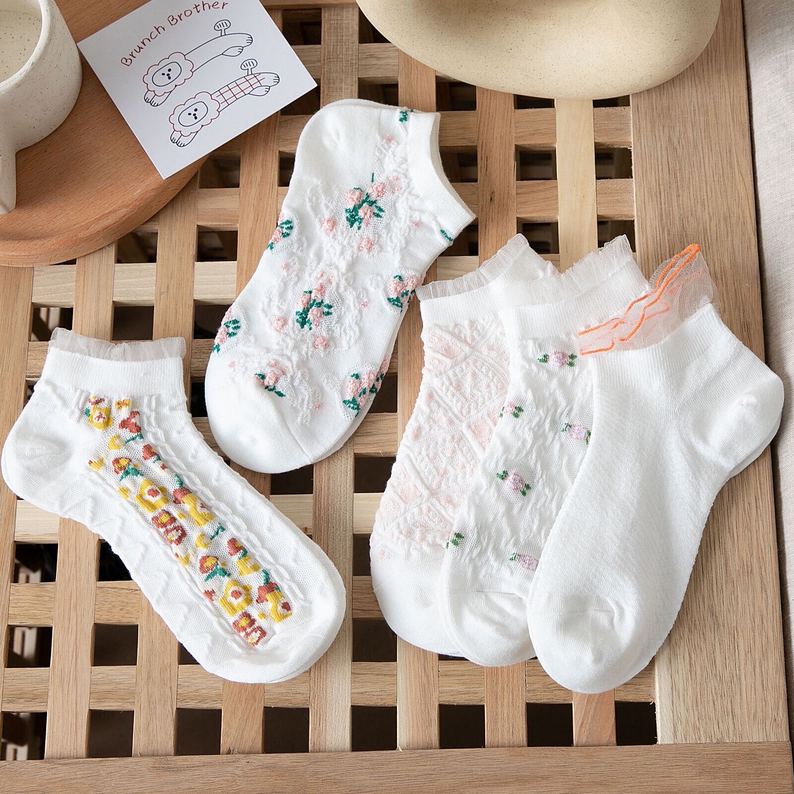 [HCM]Set 5 đôi vớ thêu hoa nhí