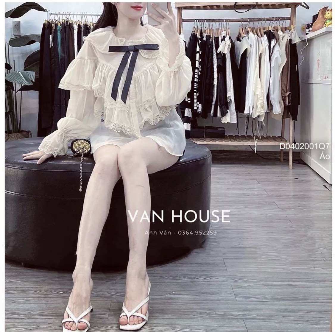 Áo sơ mi cúc ngọc thắt nơ xinh tiểu thơ sang chảnh