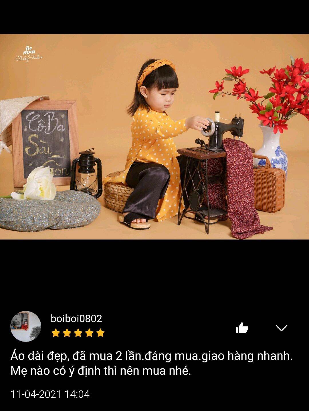 Áo dài chấm bi vàng bé gái