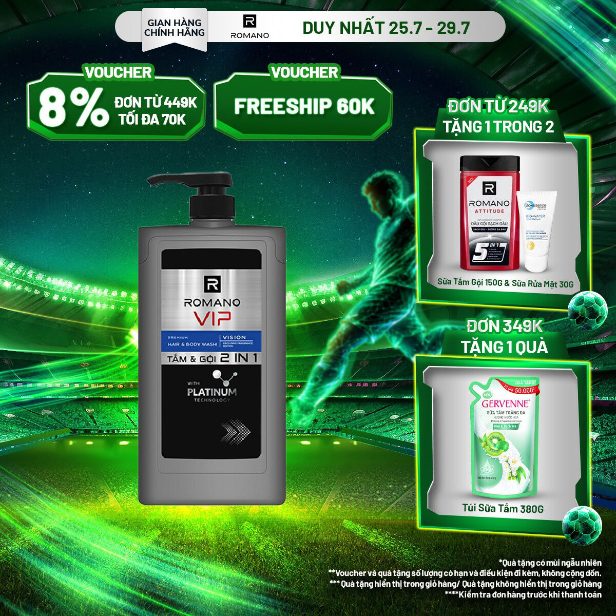 Tắm gội 2 trong 1 Romano 2in1 Vip Vision 650g/chai