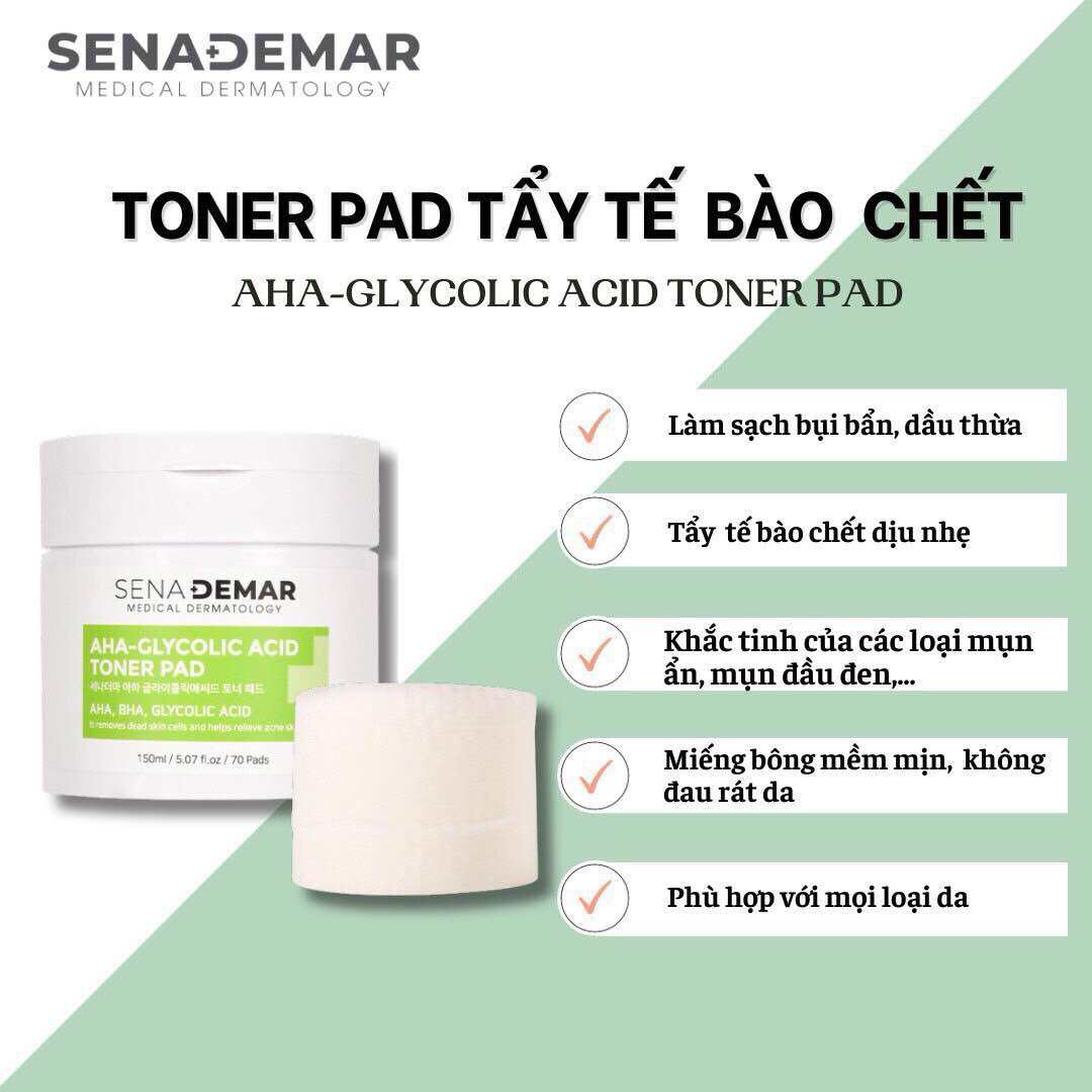 Toner pad Senademar 70 miếng/ hộp AHA glycolic acid toner pad hạn 2026