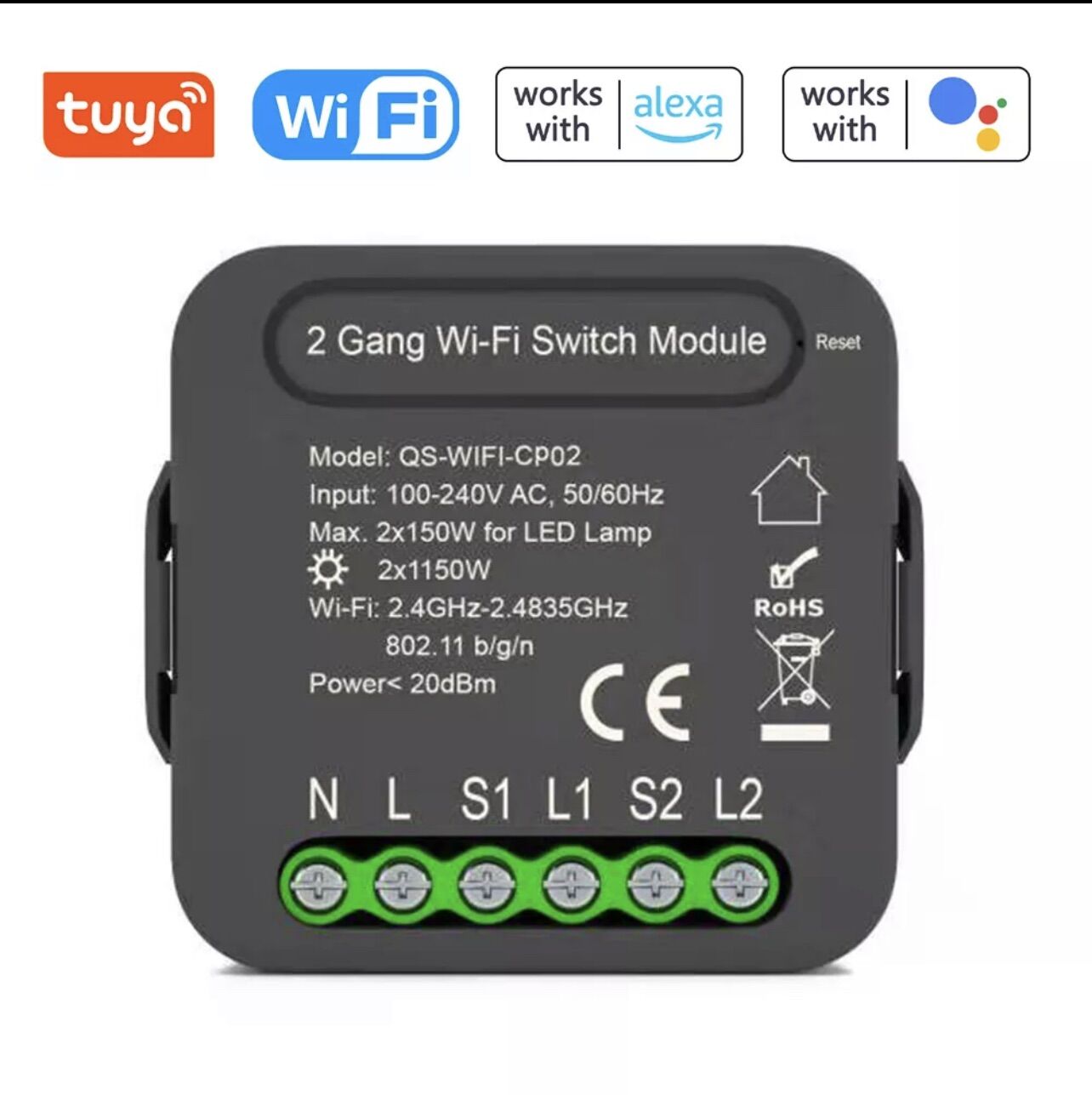 Công tắc module Tuya Wifi/ Zigbee hỗ trợ 2 công tắc cơ 1 chiều hoặc 2 chiều