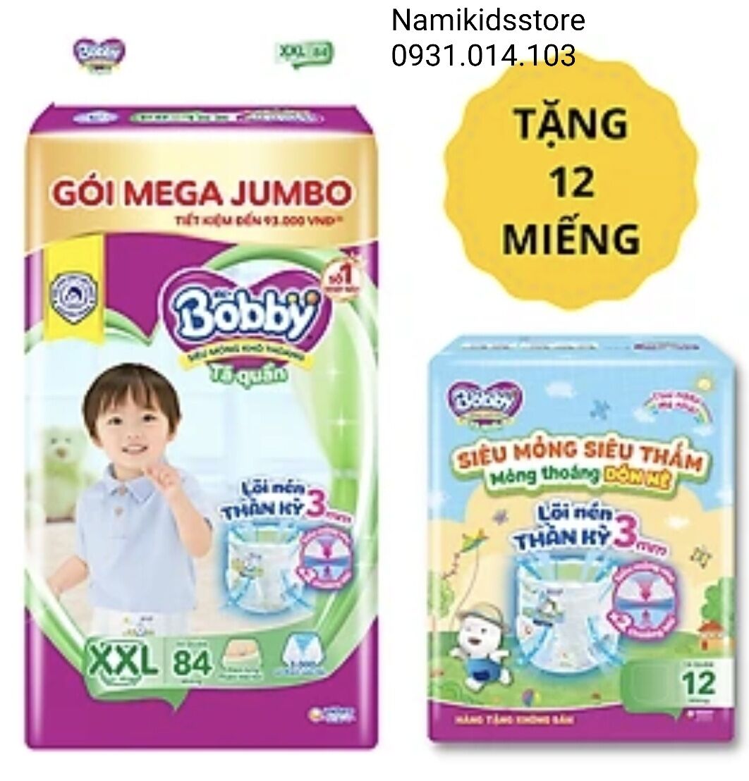 Tã quần Bobby M120/104/XL92/XXL84 (tặng kèm 12 miếng)