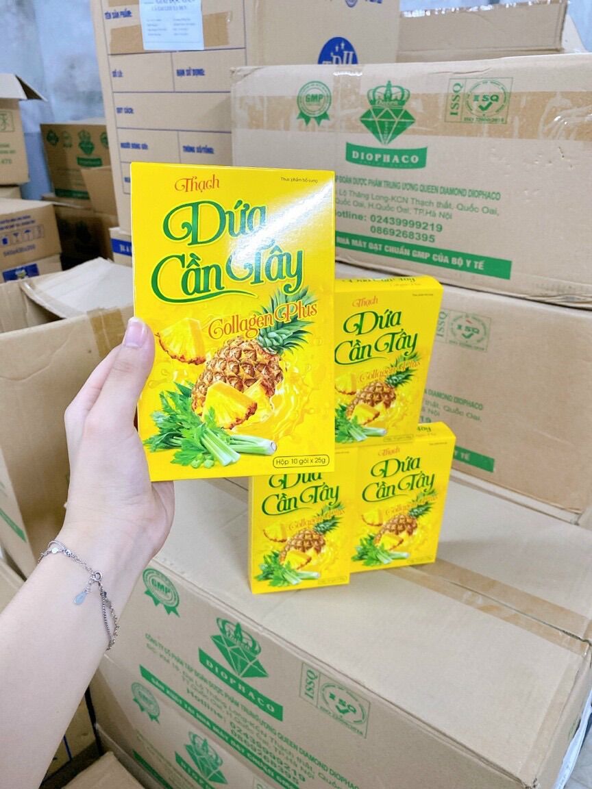 Thạch dứa cần tây collagen plus hộp 10 gói