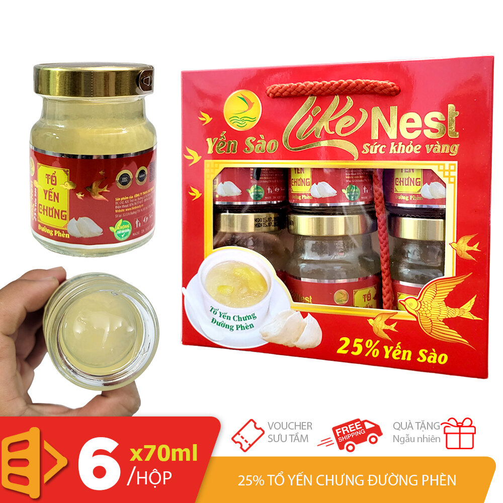 Hộp 6 hủ tổ yến sào 25-30% yến chưng đường phèn, đông trùng hạ thảo, yến kids hủ 70ml