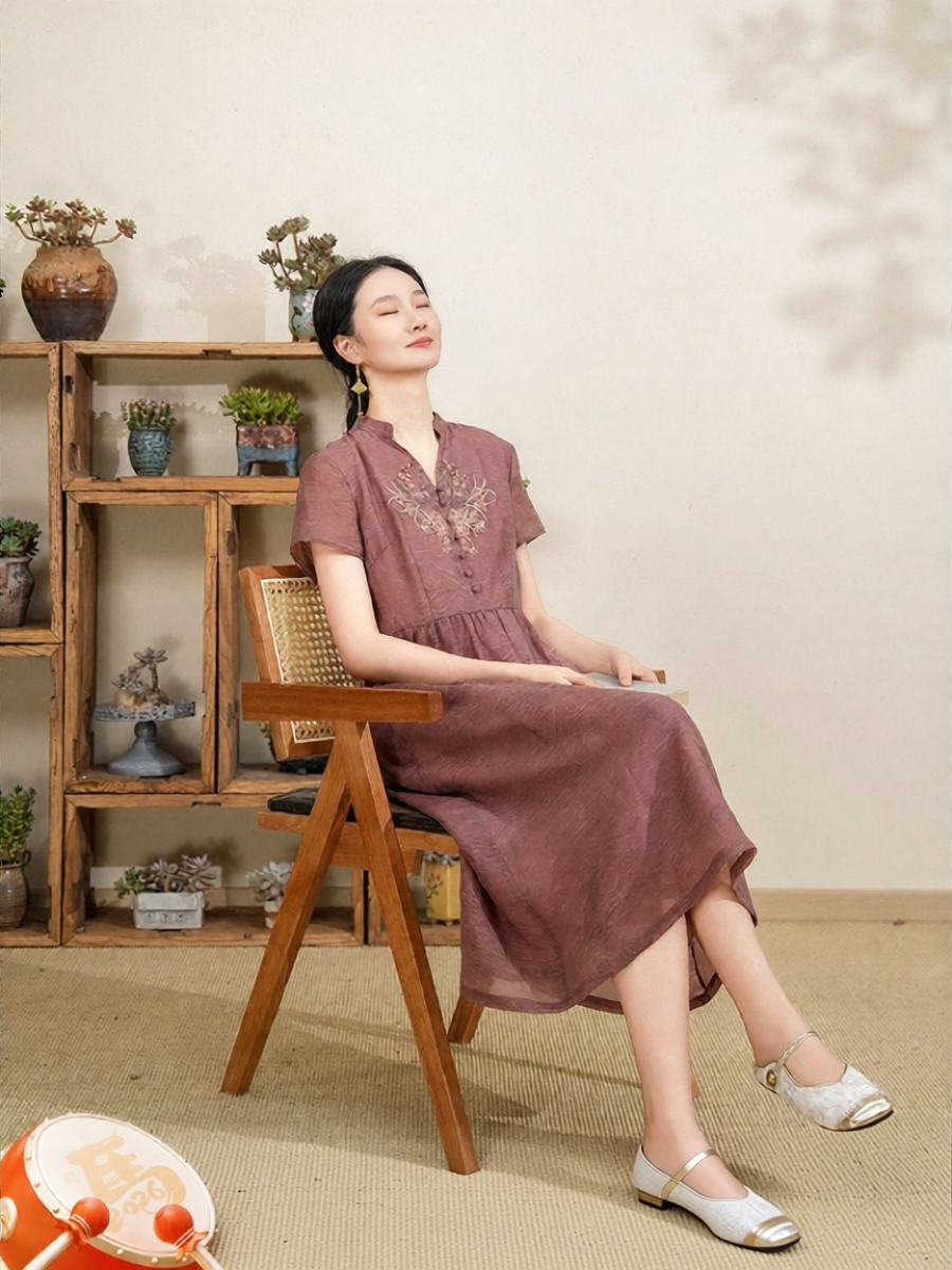 [Cloth Fu | Purple Jacquard Open Collar Embroidered Dress Artistic Slimming Flowing,Cloth Fu | Purple Jacquard Open Collar Embroidered Dress Artistic Slimming Flowing,] - Thương hiệu Cloth Fu Giá 3,697,000 Đồng*Miễn phí vận chuyển