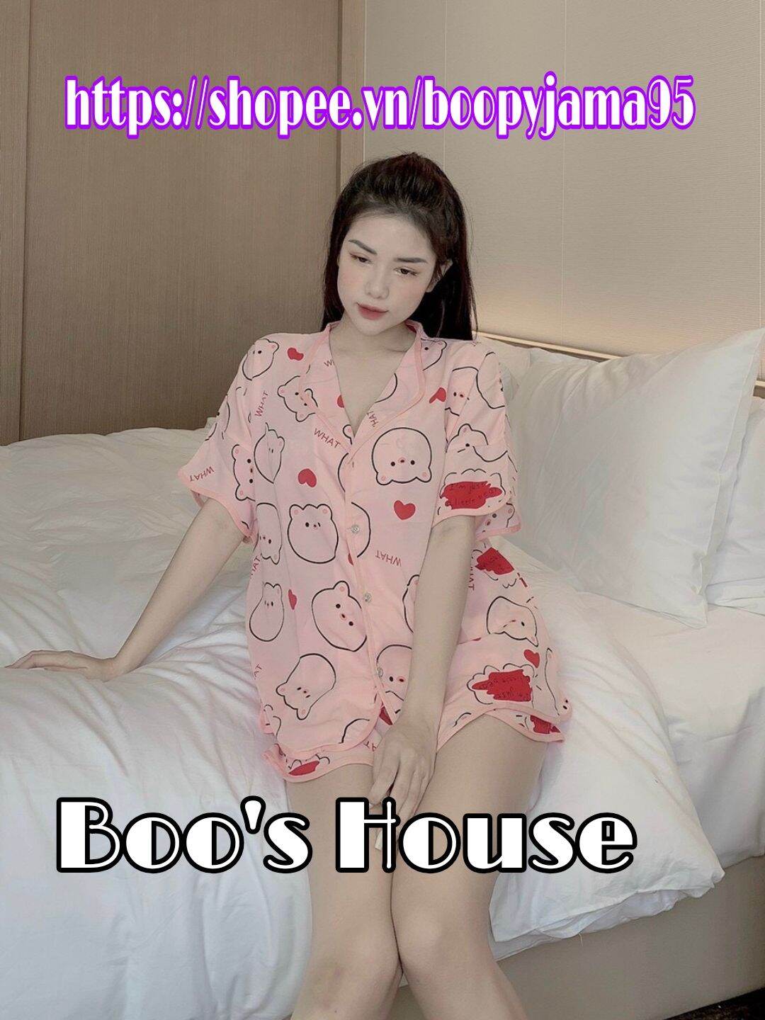Bộ pyjama đùi viền sóng chất lụa mango vic hoạ tiết dễ thương