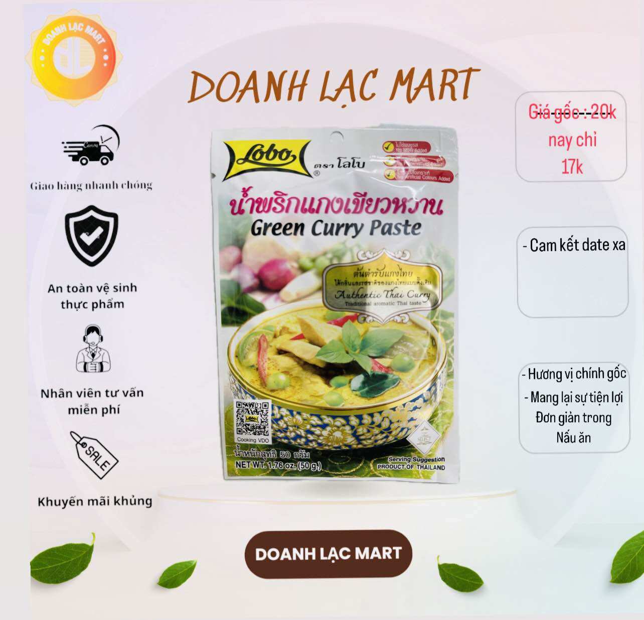 [Lobo Thailand] Gói Gia vị cà ri 50gr,- XANH  /  Green Curry Paste