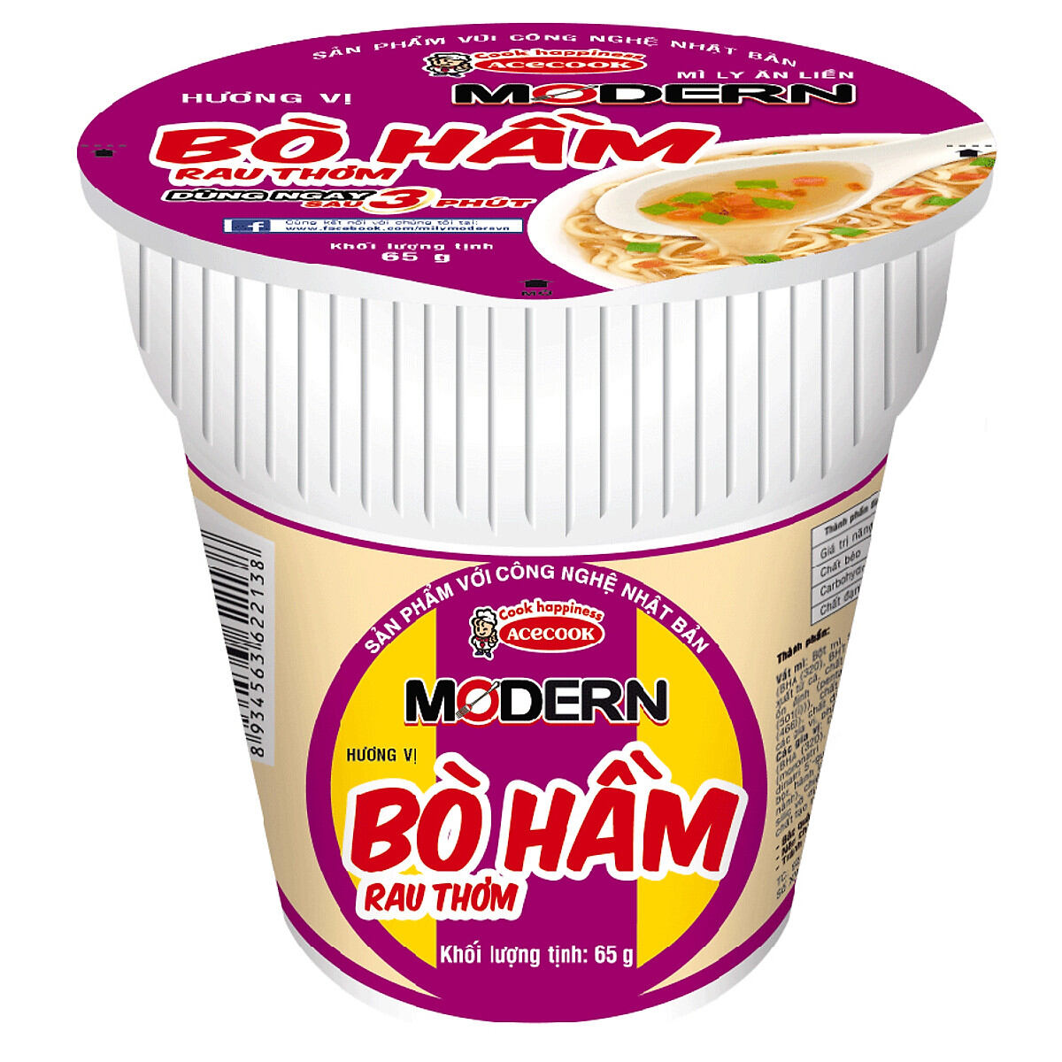 Mì Ly MODERN Hương Vị Bò Hầm Rau Thơm ( 67g × 24 ly )...date mới
