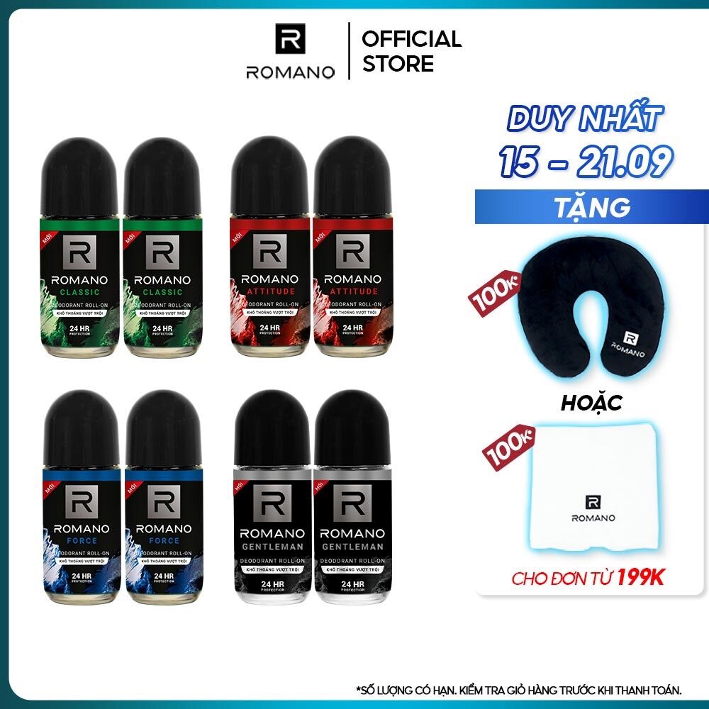 Combo 2 Lăn khử mùi nam Romano kháng khuẩn & khô thoáng cả ngày 50ml/chai