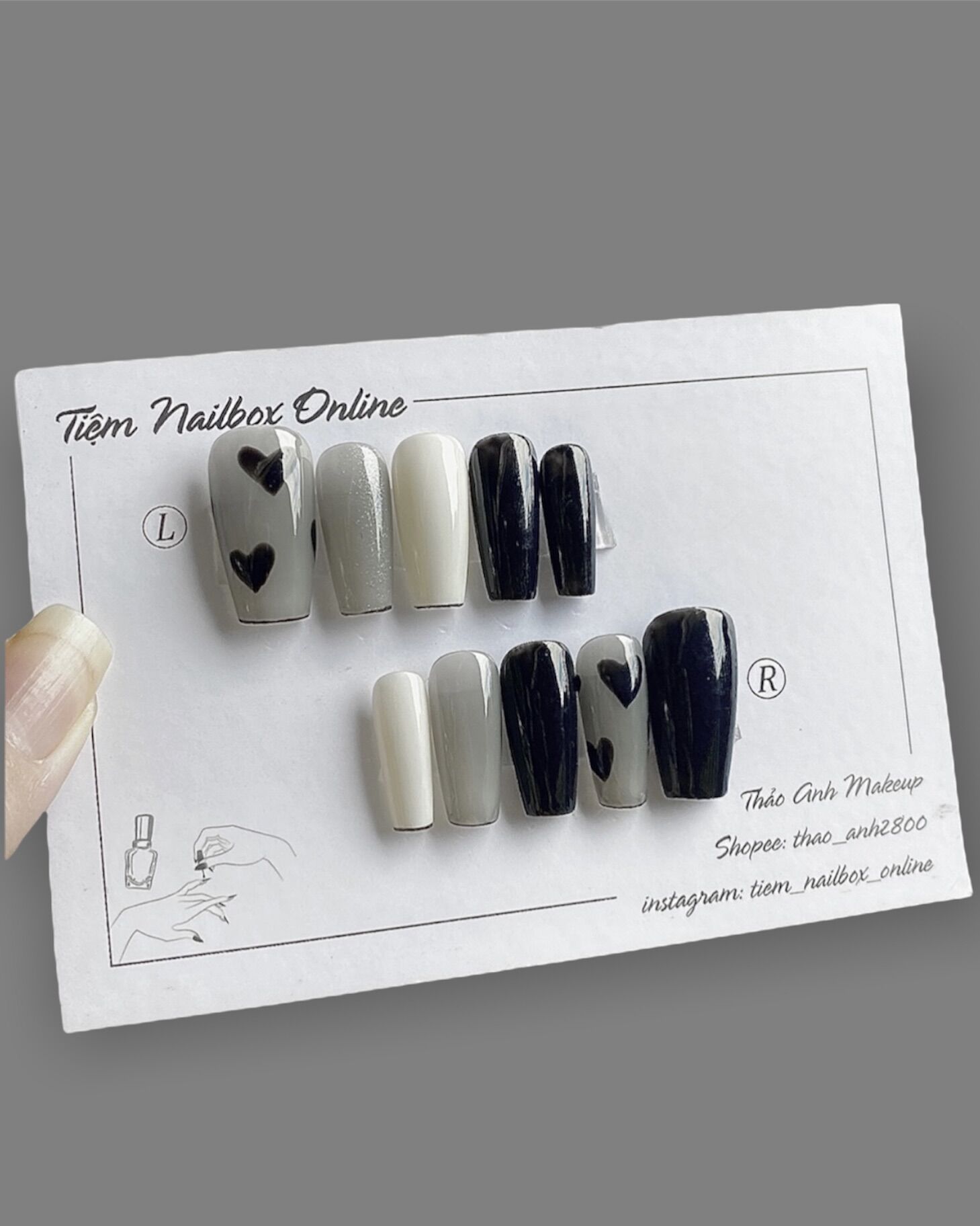 Nailbox trái tim thạch đen - tiệm nailbox online