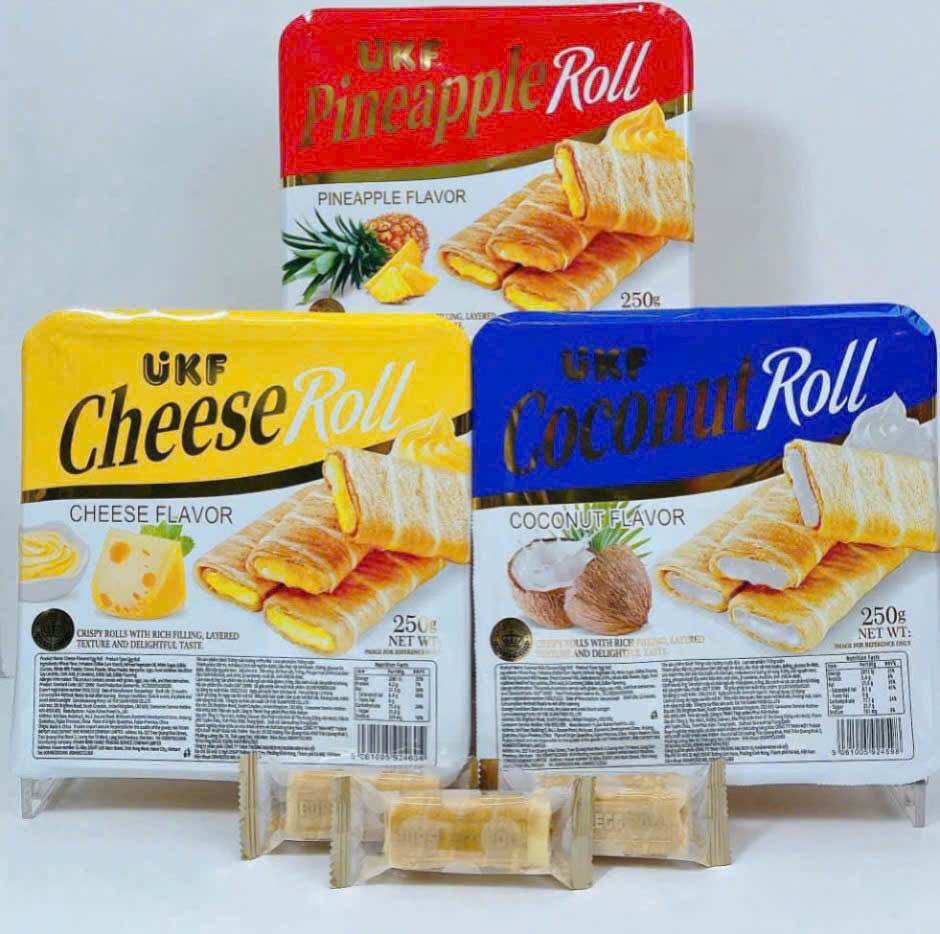 BÁNH TRỨNG CUỘN UKF ĐÀI LOAN HỘP 250 GRAM [NEW DATE 01/2027] - VỊ DỨA VỊ PHÔ MAI VỊ DỪA